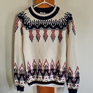 Vintage Fair Isle Knit Sweater - White with Navy & Red